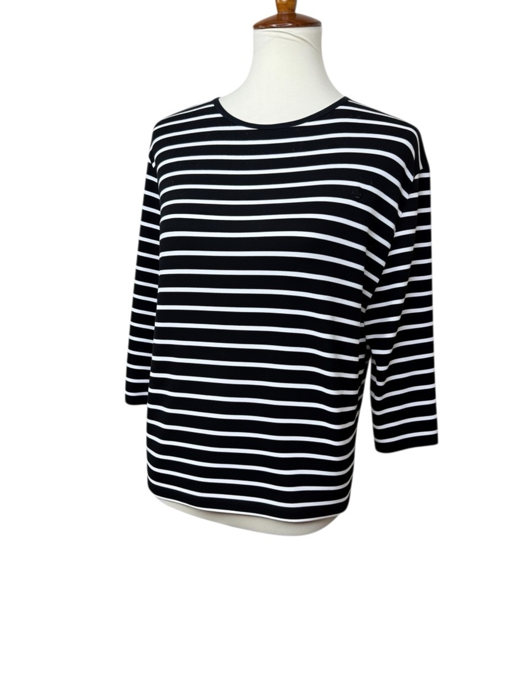 Lauren Ralph Lauren 2X Black White Stripe Cotton Boat Neck Top 3/4 Sleeve